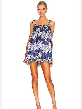 Free People Rule The World Satin Floral Tie-Strap Romper